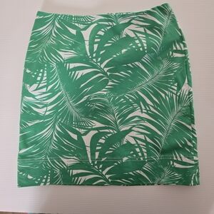 Talbots Green Tropical Leaf Pencil Skirt